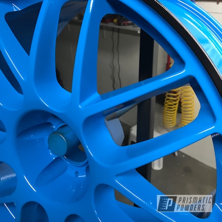 Powder Coating: 18”,Playboy Blue PSS-1715,Mustang,Ford,Matte Black PSS-4455,Ford Mustang,Automotive,Wheels