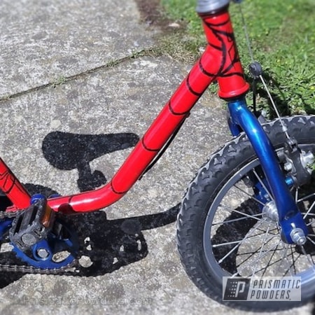 Powder Coating: Cobalt Metallic PMB-6866,12" Spiderman Bicycle,Bicycles,Custom Powder Coated Bike,SUPER CHROME USS-4482,chrome,Illusion Red PMS-4515
