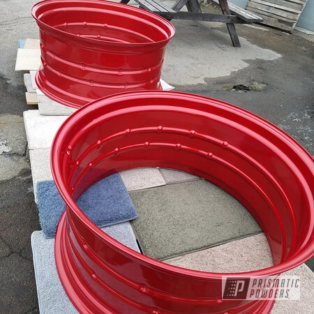 Powder Coating: Two Stage Application,Clear Vision PPS-2974,Powder Coat Wheels,Farm Equipment,Illusions,Illusion Red PMS-4515,Wheels
