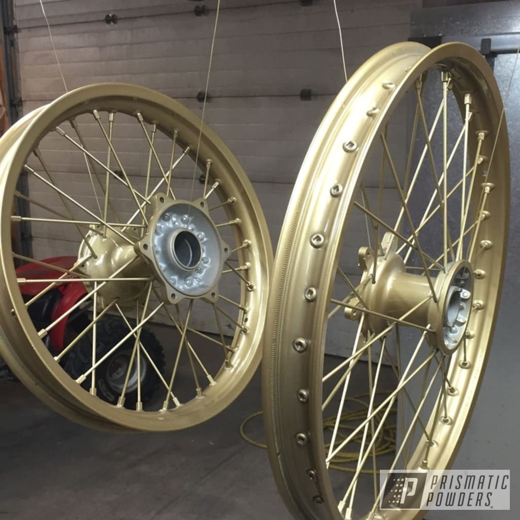 Dirt Bike Wheels In Poly Gold And Silver Sparkle Prismatic Powders