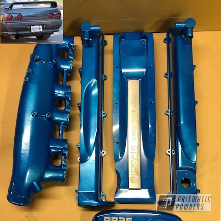 Powder Coating: Nissan,RB26,Engine Parts,Clear Vision PPS-2974,Illusion Lite Blue PMS-4621,Automotive