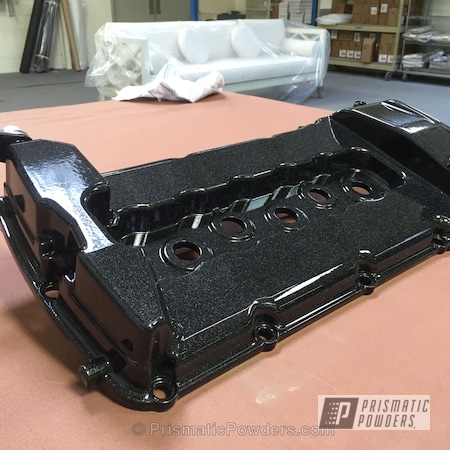 Powder Coating: Valve Cover,VW Black PMB-2650,Clear Vision PPS-2974,Two Coat Application,Automotive