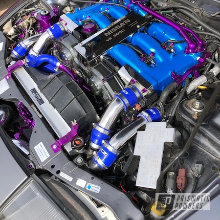 Powder Coating: Nissan,Engine Parts,Ford Racing Engine Blue,Clear Vision PPS-2974,Illusion Lite Blue PMS-4621,Automotive,Illusion Violet PSS-4514