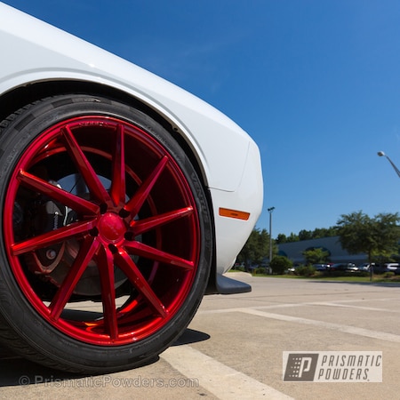 Powder Coating: Dodge Challenger,Powder Coated Dodge Wheels,Deep Red PPS-4491,Clear Vision PPS-2974,Two Coat Application,Automotive,Wheels