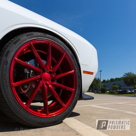 Powder Coating: Dodge Challenger,Powder Coated Dodge Wheels,Deep Red PPS-4491,Clear Vision PPS-2974,Two Coat Application,Automotive,Wheels