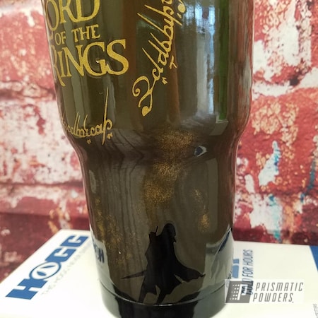 Powder Coating: Goldtastic PMB-6625,Clear Vision PPS-2974,Tumbler,Multi-Color Application,Custom Blend,Leather,Ink Black PSS-0106,Drinkware,Lord of the Rings,Custom Cup,Custom Themed Cup,Texas Bronze PSB-5339