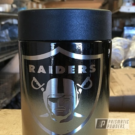 Powder Coating: Ink Black PSS-0106,Raiders Football,NFL,Tumbler,Goldtastic PMB-6625,Powder Coated Tumbler Cups,Miscellaneous,Raiders RTIC Koozie