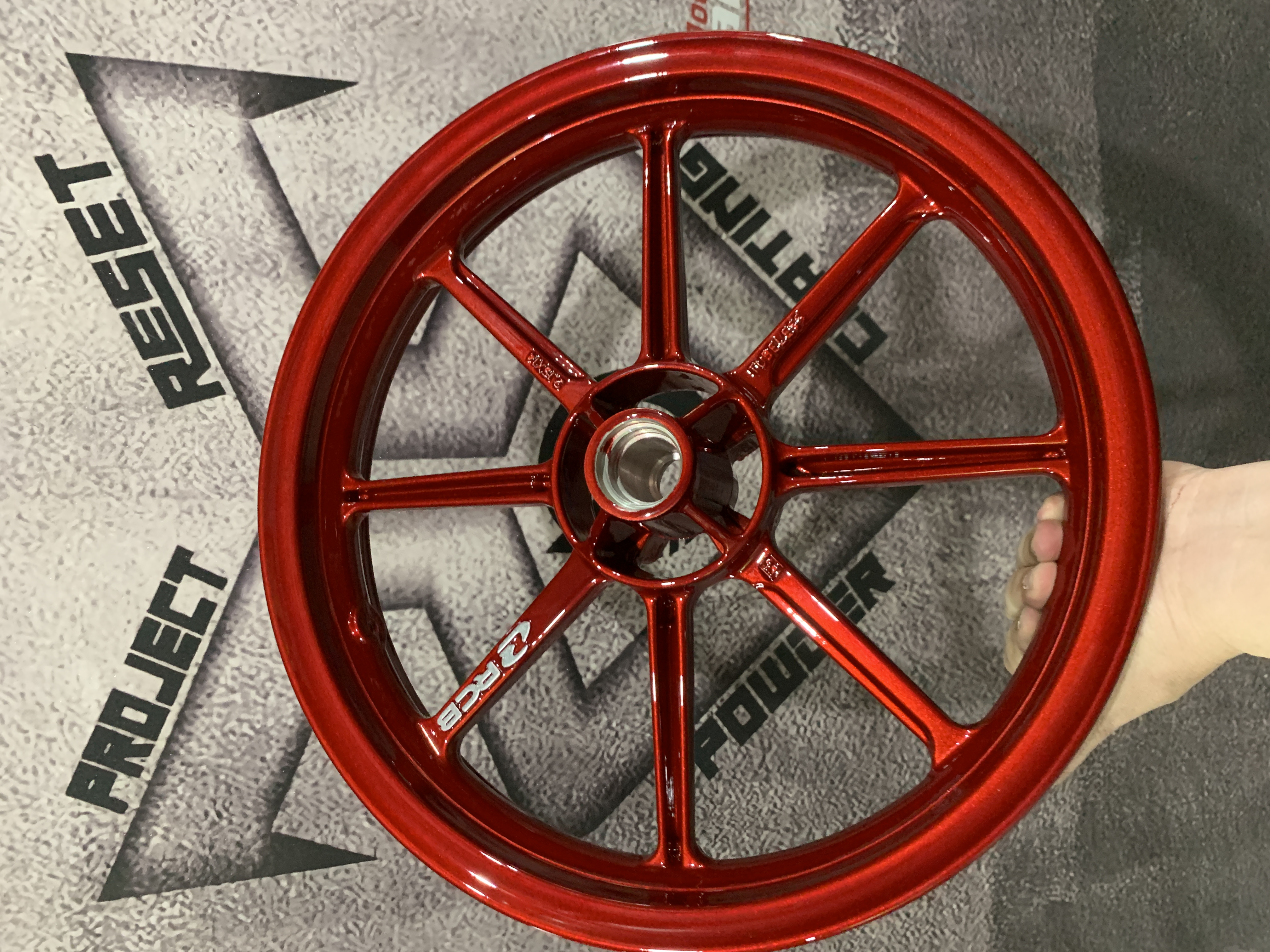 Scooter rims done in Deep Red | Prismatic Powders