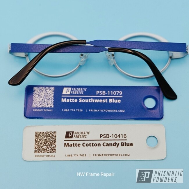 Glasses Powder Coated In Matte Southwest Blue And Matte Cotton Candy Blue