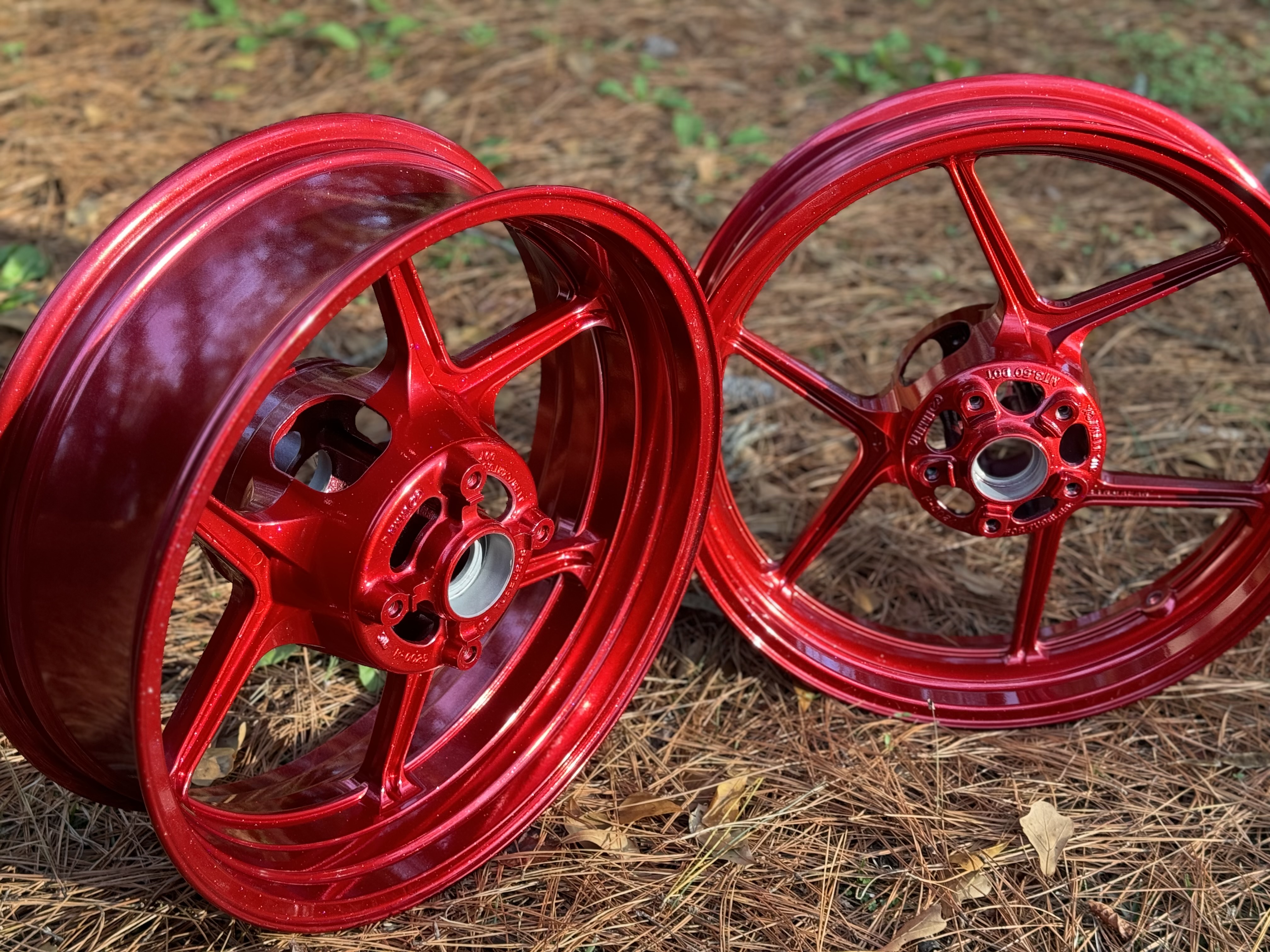 Motorcycle Wheels finished with Racing Red | Prismatic Powders