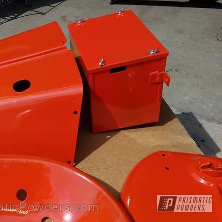 Powder Coating: Late 40's Model Tractor Parts,Cabot Orange PSS-1429,Miscellaneous,Single Powder Application,Allis Chalmers Tractor Parts,Before and After