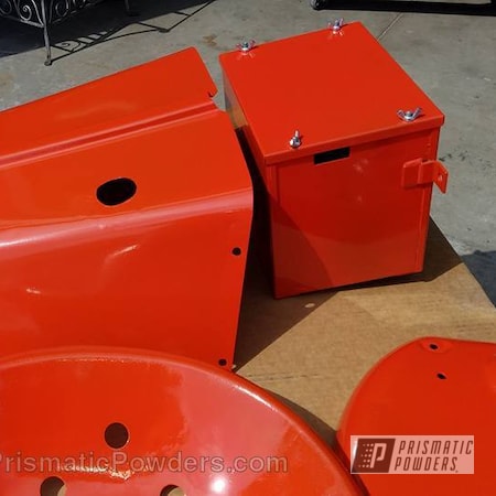 Powder Coating: Late 40's Model Tractor Parts,Cabot Orange PSS-1429,Miscellaneous,Single Powder Application,Allis Chalmers Tractor Parts,Before and After