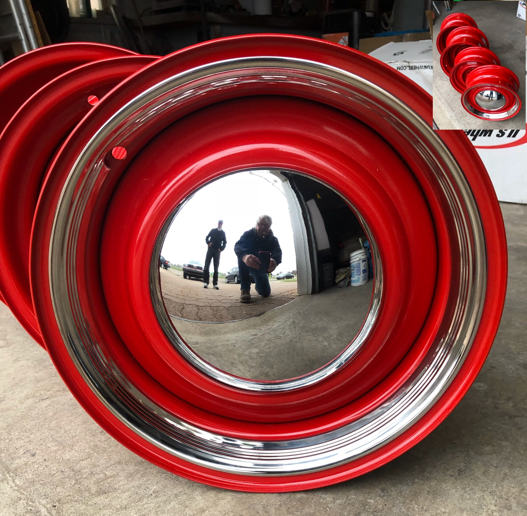 Red Steel Rims with Baby Moons on a 1930 Ford Rod | Prismatic Powders