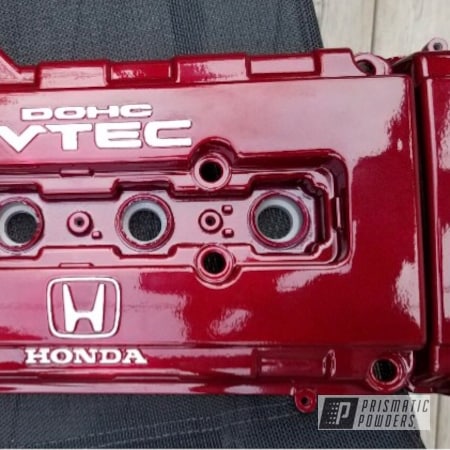 Powder Coating: Valve Cover,Honda Valve Cover,Cloud White PSS-0408,Clear Vision PPS-2974,Honda,Automotive,Illusion Red PMS-4515