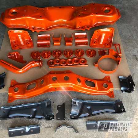 Powder Coating: Matte Black PSS-4455,Automotive,Powder Coated Chassis,Chassis Parts,Clear Vision PPS-2974,Chevy,Illusion Tangerine Twist PMS-6964