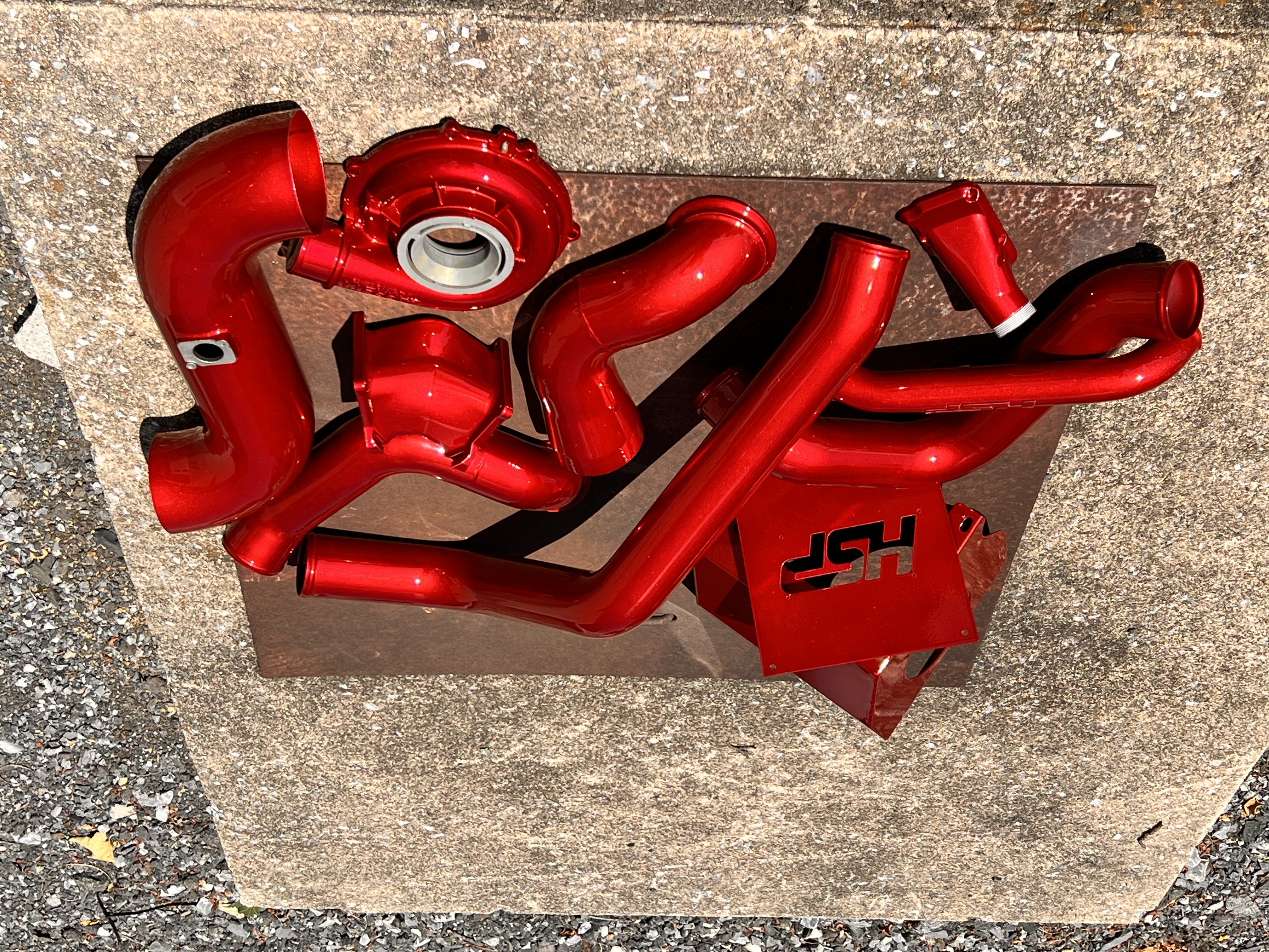 Turbo Kit Parts done in Alien Silver and Lollypop Red | Prismatic Powders