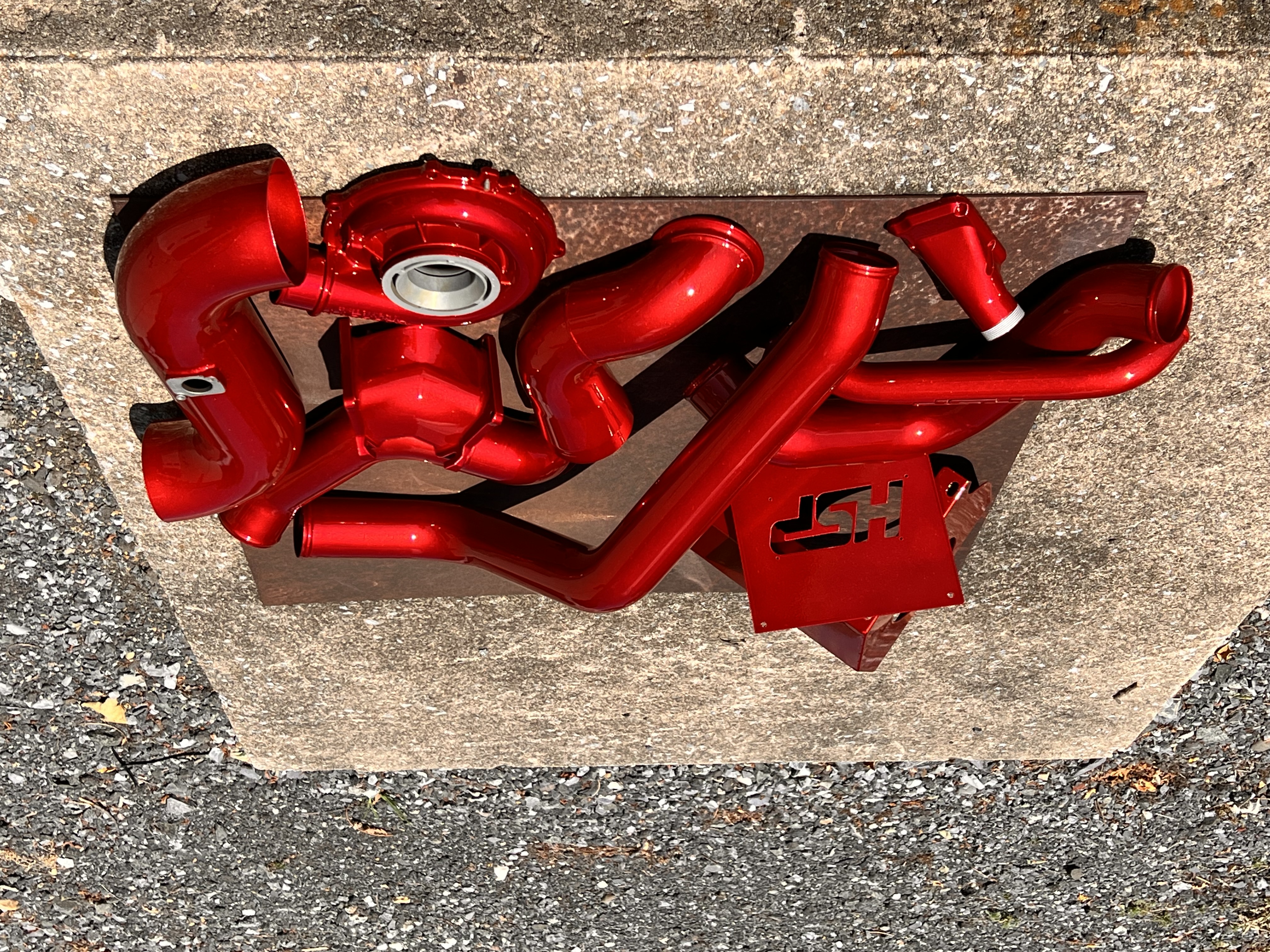 Turbo Kit Parts done in Alien Silver and Lollypop Red | Prismatic Powders