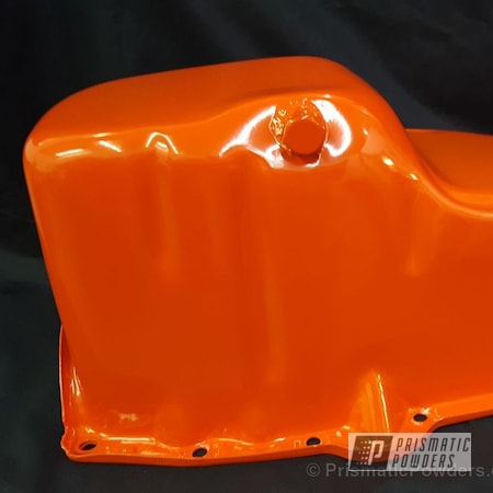 Powder Coating: Powder Coated Automotive Parts,Oil Pan,Automotive,Chevy Orange PSS-0163
