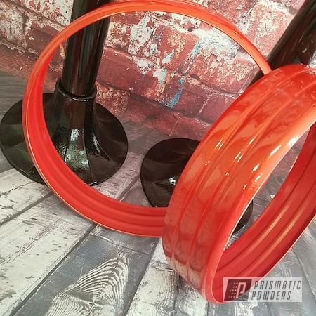 Powder Coating: Clear Vision PPS-2974,Two Stage Application,Ink Black PSS-0106,Bar Stool,Decorative Furniture,Fire Orange PMB-6463,Furniture