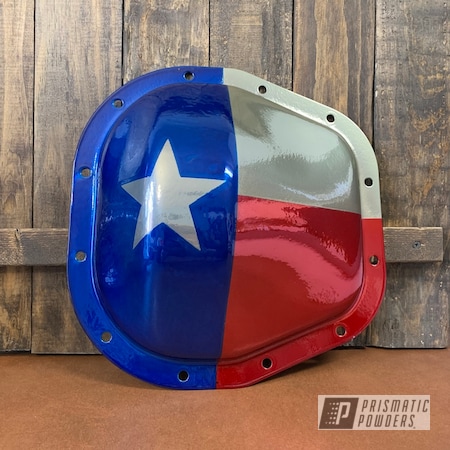 Powder Coating: SWEET EXPLOSION UPB-1242,Peeka Blue PPS-4351,Texas Flag,Automotive Parts,Differential Cover,Ford,Texas,Clear Vision PPS-2974,SUPER CHROME USS-4482,Sterling 10.5 Diff cover,ford f250