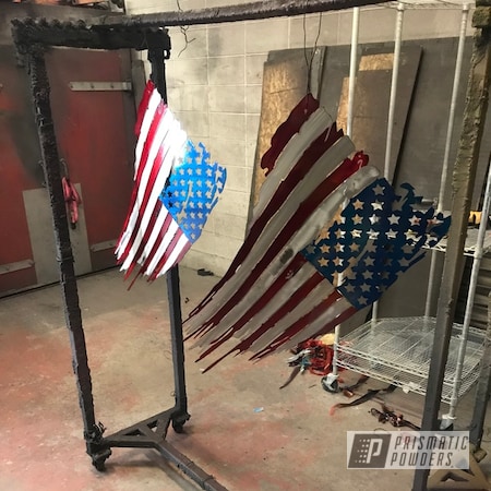 Powder Coating: Metal Art,Tattered Flag,American Flag,Clear Vision PPS-2974,Boutique Sign,Stardust Blue PPB-4676,LOLLYPOP RED UPS-1506,Multi-Powder Application,Art