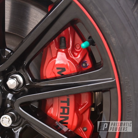 Powder Coating: Ink Black PSS-0106,Custom Brake Calipers,Mustang,Ford,Very Red PSS-4971,Ford Mustang,Powder Coat Wheels,Automotive,Brake Calipers