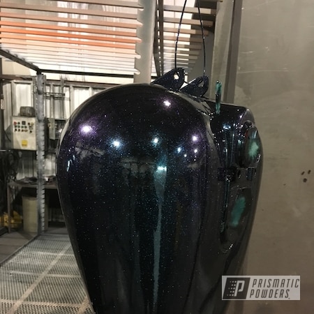Powder Coating: Motorcycle Parts,Ink Black PSS-0106,Chameleon Teal PPB-5733,Motorcycles,Motorcycle Gas Tank