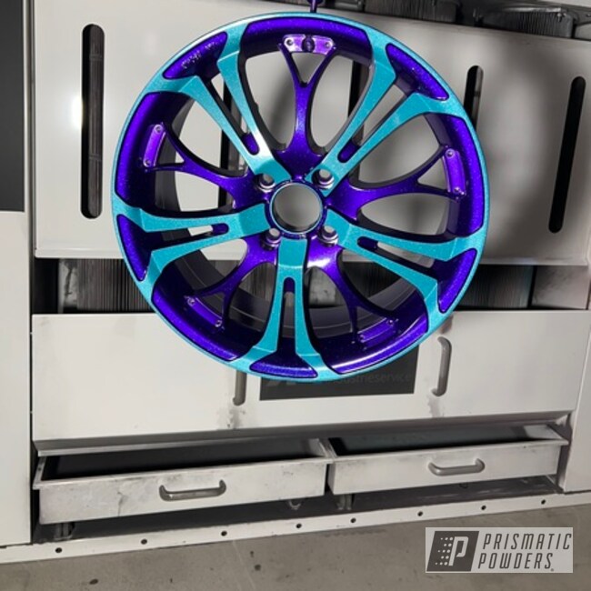 Custom Wheels Powder Coated In Illusion Purple, Ral 5018 And Chameleon Sapphire Teal