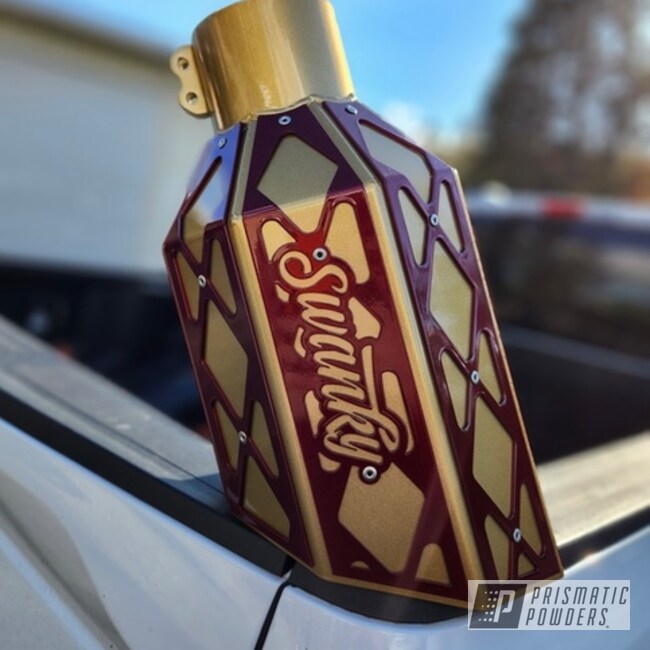 Swanky Mfg Overlay Octagon Exhaust Tip Golden Sparkle X Illusion Cherry