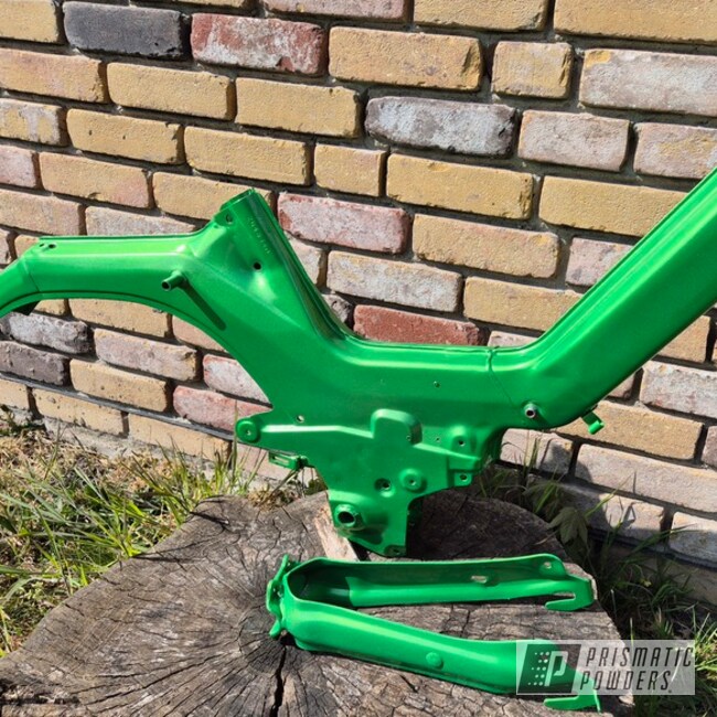Motorcycle Frame Powder Coated In Illusion Green Ice