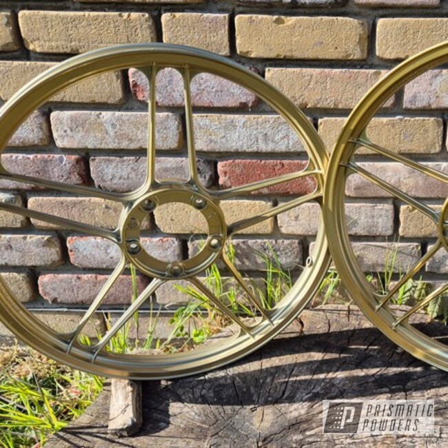 Motorcycle Wheels Powder Coated In Flaming Gold And Super Chrome Plus