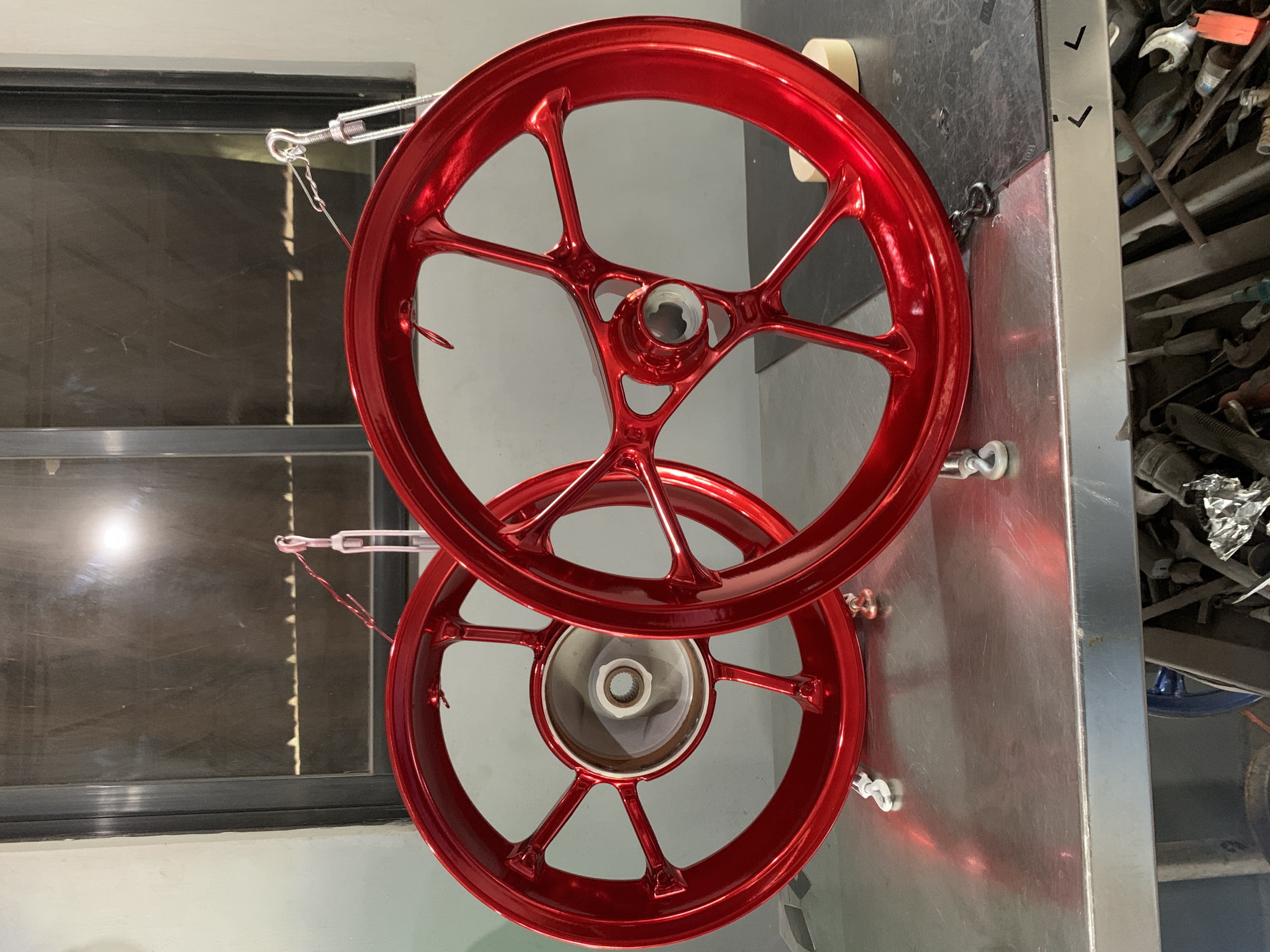 Red Motorcycle Rims Motorcycle Wheels in a Deep Red and Super Chrome Plus Finish ...
