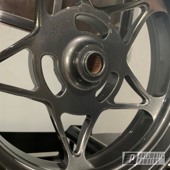 Motorcycle Wheels Powder Coated In Clear Vision And Kingsport Grey