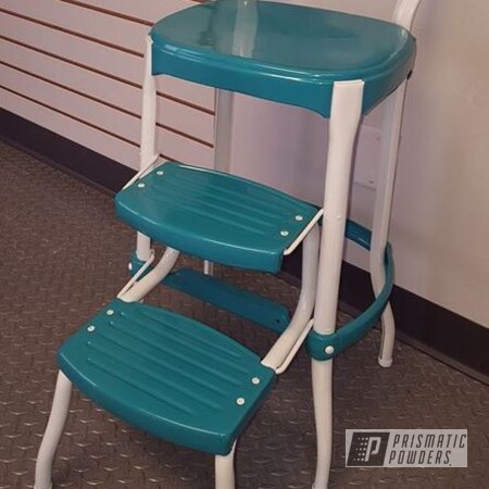 Powder Coating: RAL 5018 Turquoise Blue,Powder Coated Vintage Furniture,RAL 1013 Oyster White,Furniture,Vintage Cosco Stool