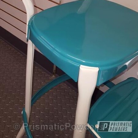 Powder Coating: RAL 5018 Turquoise Blue,Powder Coated Vintage Furniture,RAL 1013 Oyster White,Furniture,Vintage Cosco Stool