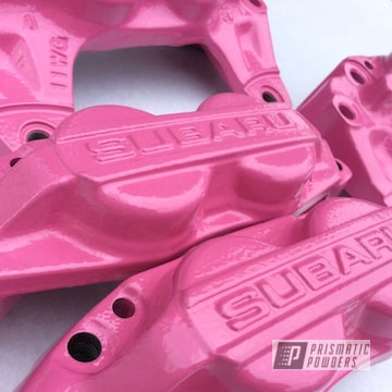 Powder Coated Pink Subaru Brake Calipers