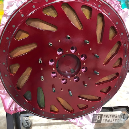 Powder Coating: Wheels,Automotive,Forged Wheels,Clear Vision PPS-2974,Satin Aluminum,American Force 28“,Ford,Wizard Red PPS-4690,Prismatic Gold HMB-4137