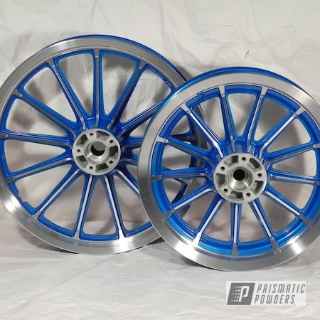 Powder Coating: Motorcycles,Clear Vision PPS-2974,Illusion Blueberry PMB-6908,Motorcycle Wheels,Machine Cut,Wheels
