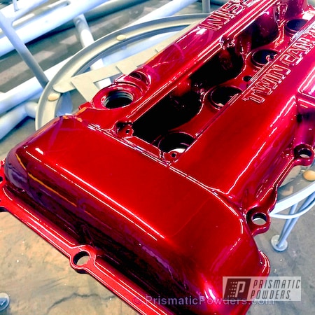 Powder Coating: Nissan,Valve Cover,Powder Coated Automotive Parts,Nissan Twin Cam,Soft Red Candy PPS-2888,Automotive
