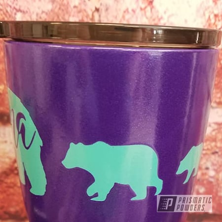 Powder Coating: Custom Cups,2 Color Application,Drinkware,Crimson Purple PMB-2054,20oz Tumbler,Tropical Breeze PSS-6837