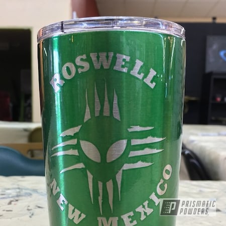 Powder Coating: Tumbler,Miscellaneous,Alien Zia Tumbler,Roswell New Mexico,Rancher Green PPB-6935,Custom Powder Coated Cup