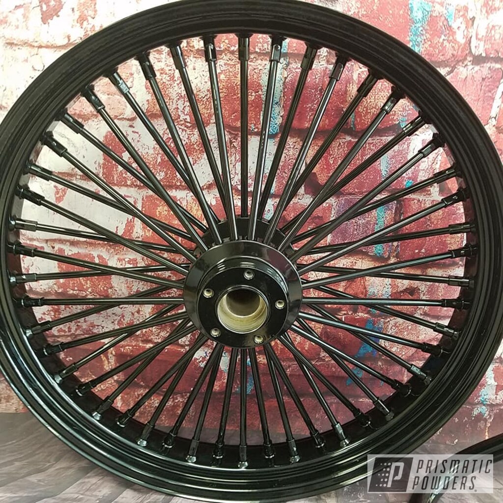 Spoked Harley Davision Wheel Done In Ink Black Prismatic Powders