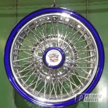 Powder Coated Chrome And Candy Blue Two Toned Cadillac Wheels