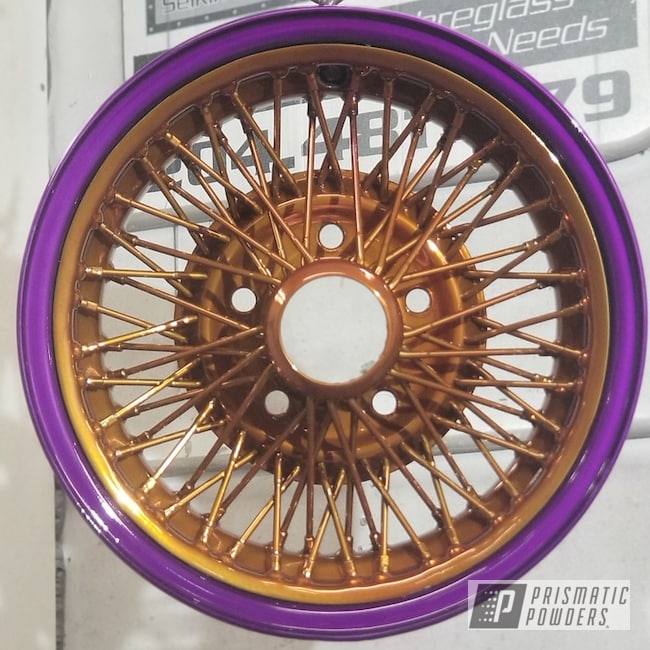 Powder Coated Purple And Gold Spoked Wheels