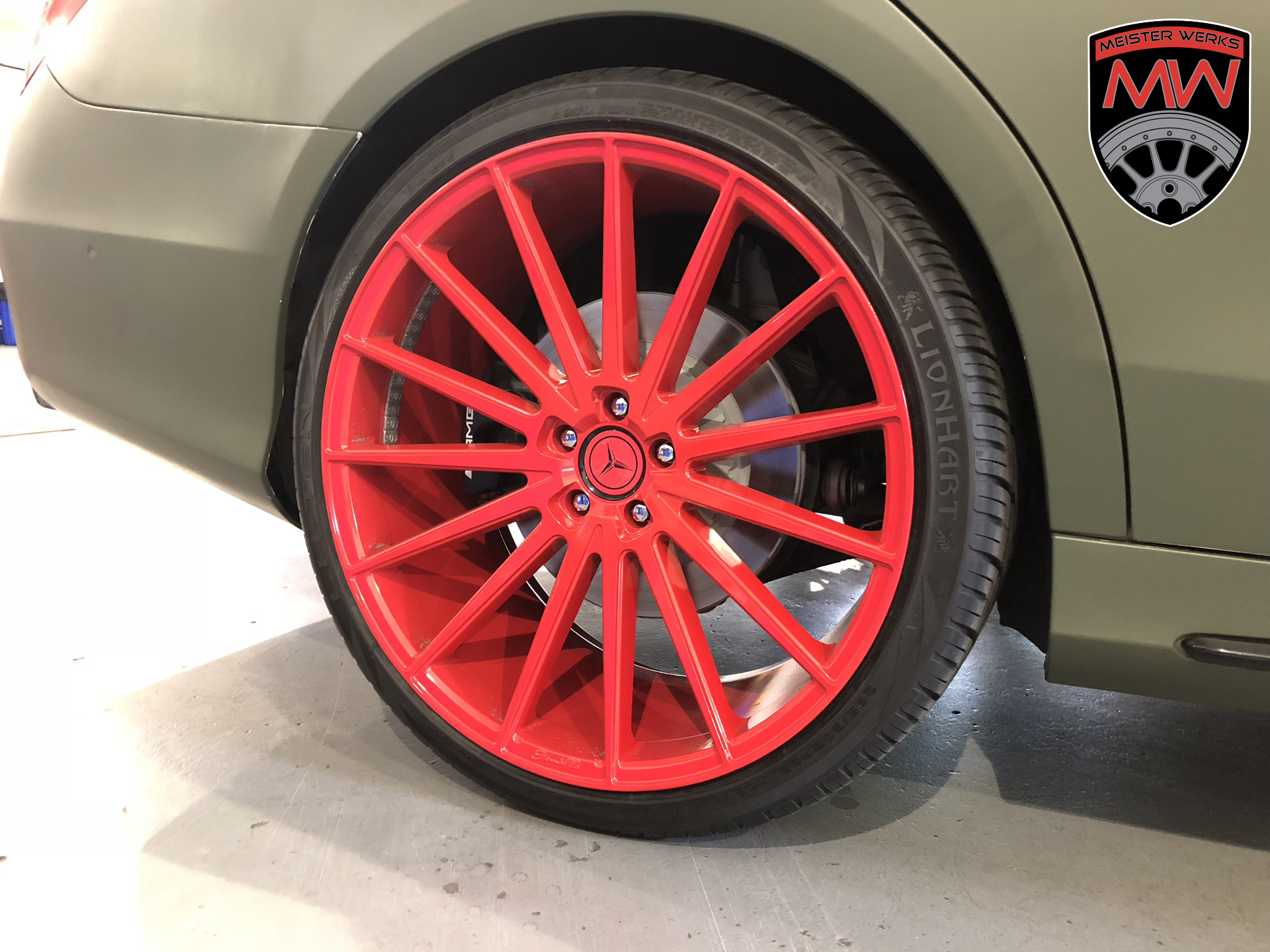 AMG Mercedes Wheels done in Really Red | Prismatic Powders