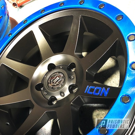 Powder Coating: Wheels,Illusion Blue-Berg PMB-6910,Automotive,Clear Vision PPS-2974,Stone Black PSS-1168,Custom Wheel,Custom Wheels,Powder Coated Wheel,Jeep,Wrangler,Icon