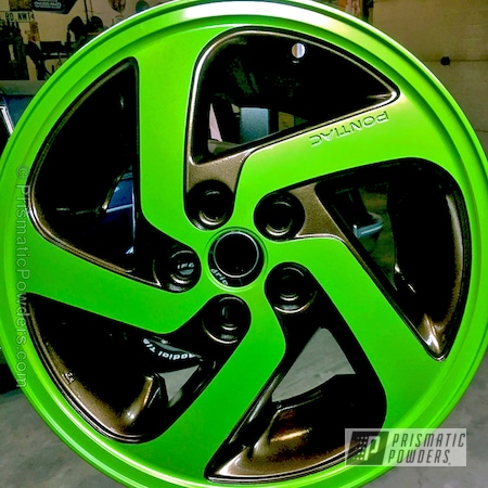 Powder Coating: Wheels,Automotive,Lime Juice Green PMB-2304,Custom Powder Coated Wheels,Pontiac