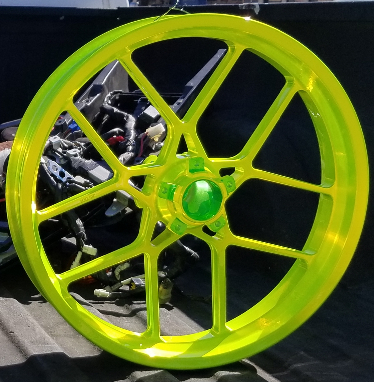 Stunt Bike Motorcycle Wheels and Parts done in Shocker Yellow ...