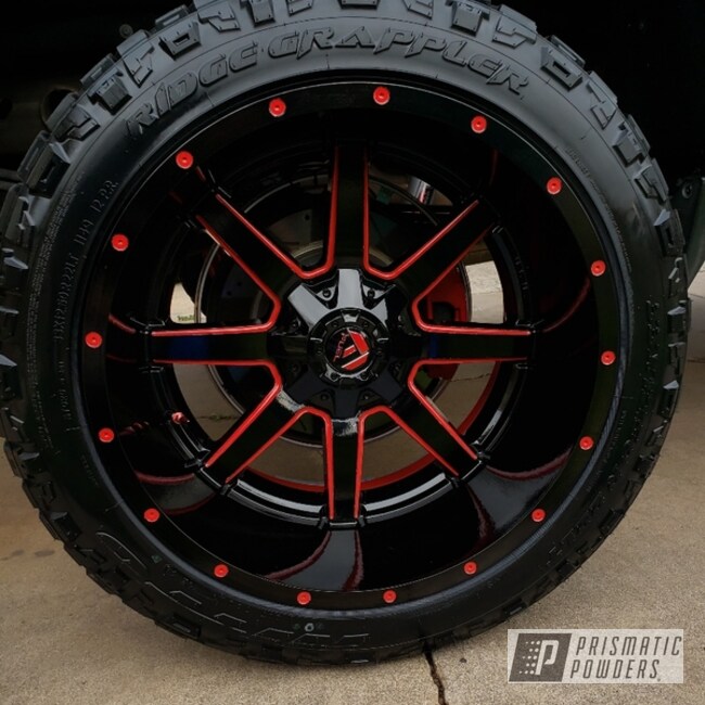 Powder Coated Red And Black Two Toned 22 Inch Fuel Wheels