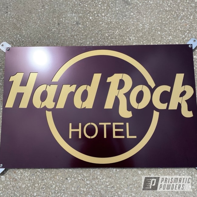 Powder Coated Purple And Gold Hard Rock Hotel Sign